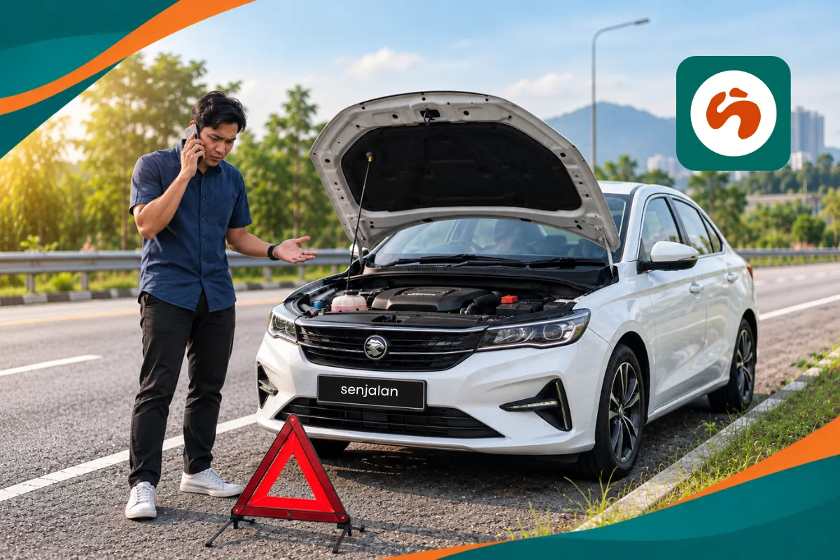 Traveller dealing with a rental car breakdown in Malaysia