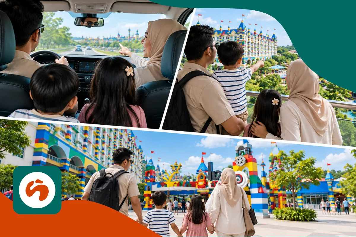 Family enjoying a road trip in Johor Bahru with a rental car