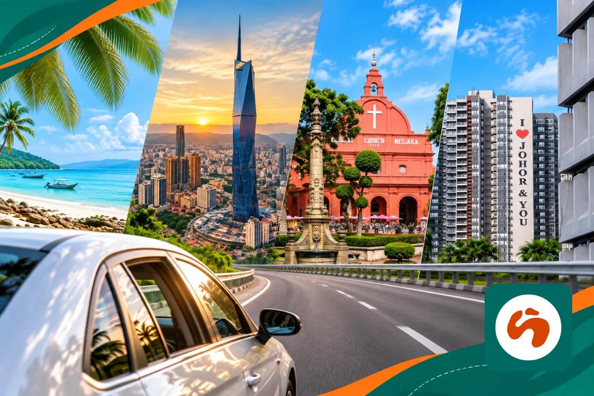 Traveller driving a rental car across Malaysia